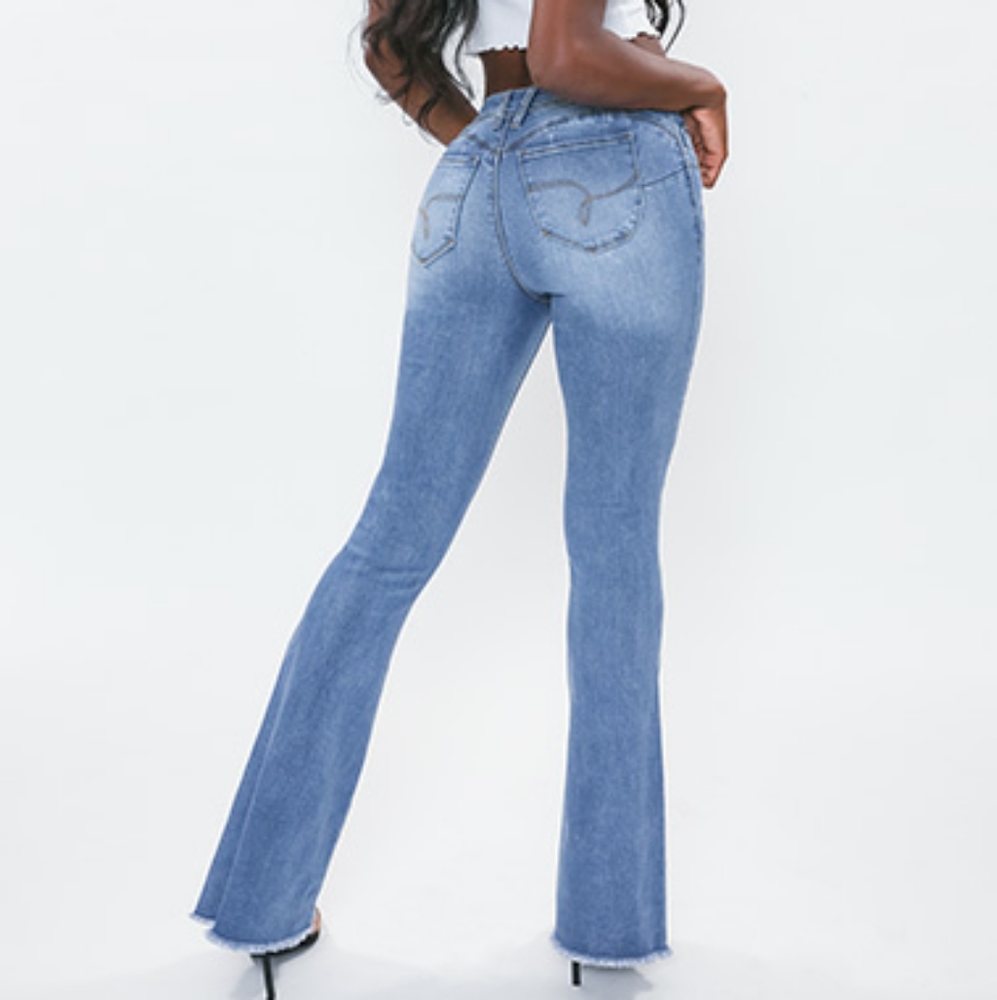 Light Wash Junior High Rise Flare Ripped Jeans - Picture 1 of 3